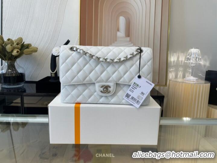 Grade Quality handbag Grained Calfskin&silver Metal 01112 white