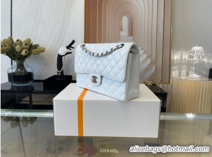 Grade Quality handbag Grained Calfskin&silver Metal 01112 white