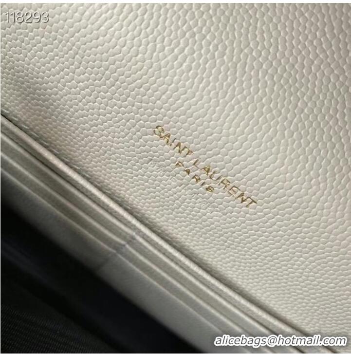 Good Taste SAINT LAURENT ENVELOPE CHAIN WALLET IN GRAIN DE POUDRE EMBOSSED LEATHER 393953 white