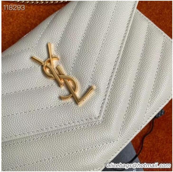 Good Taste SAINT LAURENT ENVELOPE CHAIN WALLET IN GRAIN DE POUDRE EMBOSSED LEATHER 393953 white