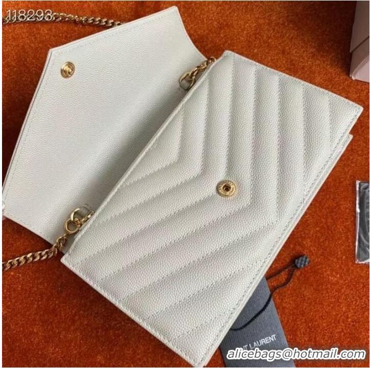 Good Taste SAINT LAURENT ENVELOPE CHAIN WALLET IN GRAIN DE POUDRE EMBOSSED LEATHER 393953 white