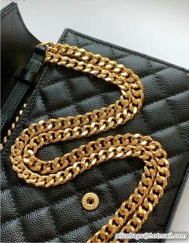 Inexpensive SAINT LAURENT MONOGRAM CHAIN WALLET IN MIX MATELASSE GRAIN DE POUDRE EMBOSSED LEATHER 620280 BLACK&GOLD