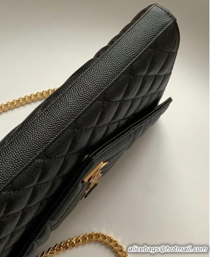 Inexpensive SAINT LAURENT MONOGRAM CHAIN WALLET IN MIX MATELASSE GRAIN DE POUDRE EMBOSSED LEATHER 620280 BLACK&GOLD