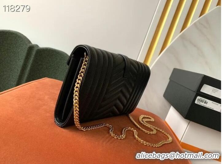 Inexpensive SAINT LAURENT MONOGRAM CHAIN WALLET IN MIX MATELASSE GRAIN DE POUDRE EMBOSSED LEATHER 620280 BLACK&GOLD