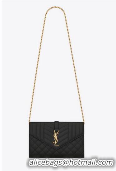 Inexpensive SAINT LAURENT MONOGRAM CHAIN WALLET IN MIX MATELASSE GRAIN DE POUDRE EMBOSSED LEATHER 620280 BLACK&GOLD