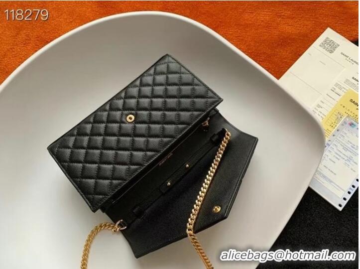 Inexpensive SAINT LAURENT MONOGRAM CHAIN WALLET IN MIX MATELASSE GRAIN DE POUDRE EMBOSSED LEATHER 620280 BLACK&GOLD