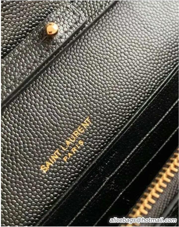 Inexpensive SAINT LAURENT MONOGRAM CHAIN WALLET IN MIX MATELASSE GRAIN DE POUDRE EMBOSSED LEATHER 620280 BLACK&GOLD