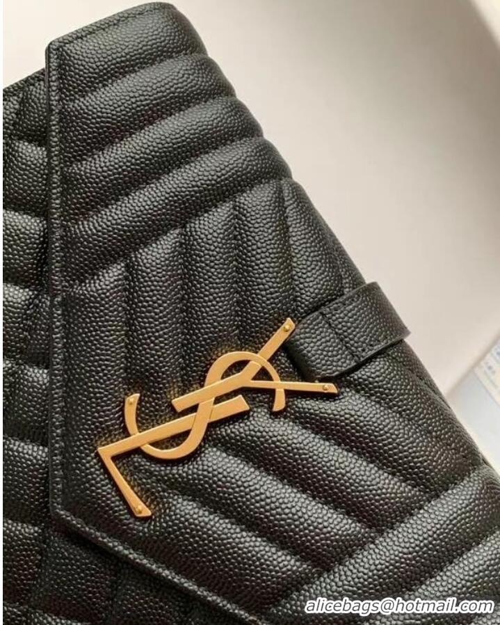 Inexpensive SAINT LAURENT MONOGRAM CHAIN WALLET IN MIX MATELASSE GRAIN DE POUDRE EMBOSSED LEATHER 620280 BLACK&GOLD