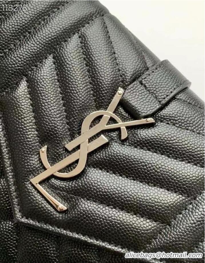 Fashion SAINT LAURENT MONOGRAM CHAIN WALLET IN MIX MATELASSE GRAIN DE POUDRE EMBOSSED LEATHER 620280 BLACK&SILVER