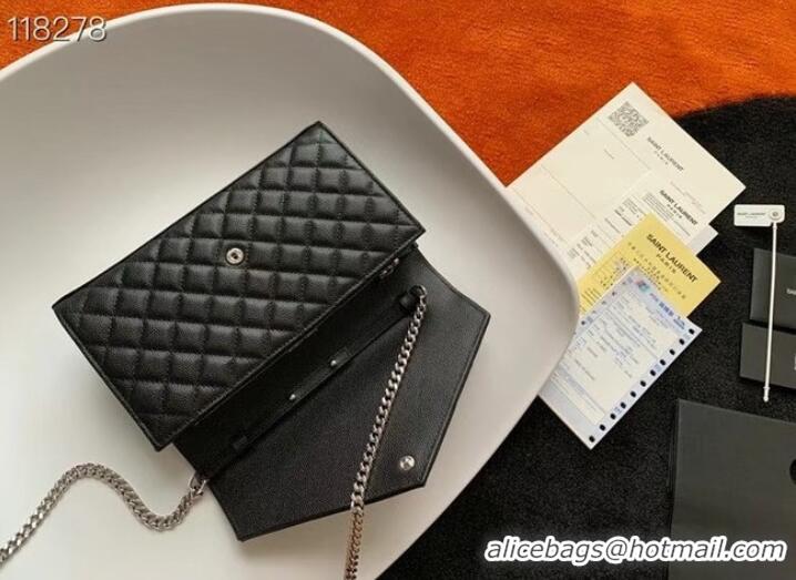 Fashion SAINT LAURENT MONOGRAM CHAIN WALLET IN MIX MATELASSE GRAIN DE POUDRE EMBOSSED LEATHER 620280 BLACK&SILVER