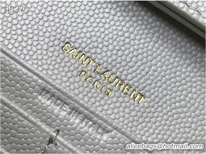 Shop Grade SAINT LAURENT MONOGRAM CHAIN WALLET IN MIX MATELASSE GRAIN DE POUDRE EMBOSSED LEATHER 620280 STONE GREY&GOLD