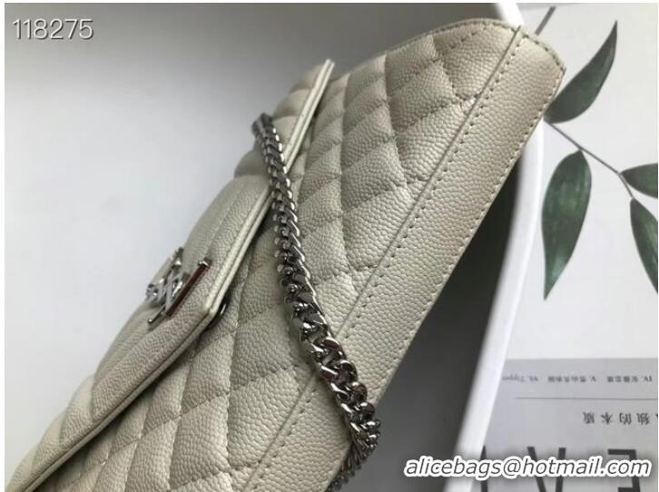 Discount SAINT LAURENT MONOGRAM CHAIN WALLET IN MIX MATELASSE GRAIN DE POUDRE EMBOSSED LEATHER 620280 STONE GREY&SILVER