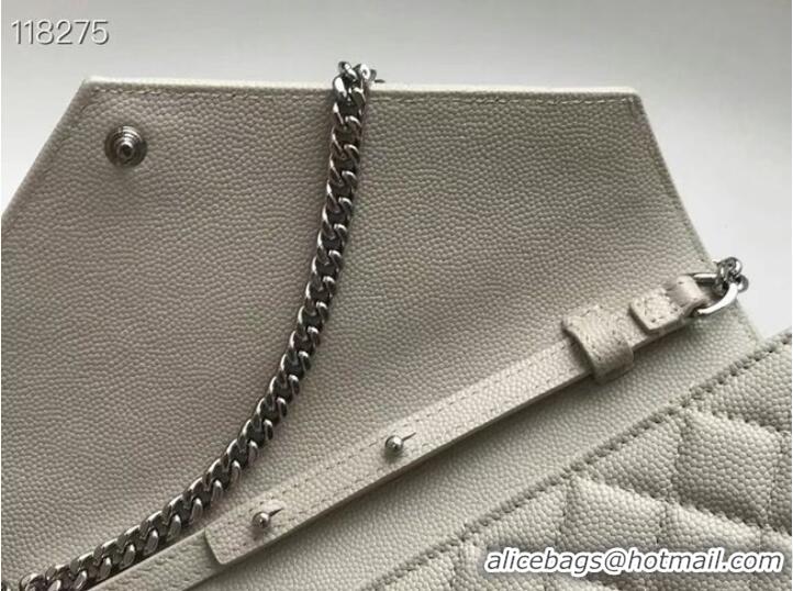 Discount SAINT LAURENT MONOGRAM CHAIN WALLET IN MIX MATELASSE GRAIN DE POUDRE EMBOSSED LEATHER 620280 STONE GREY&SILVER