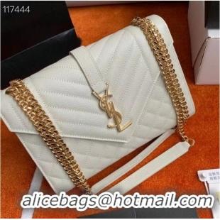 Cheap SAINT LAURENT ENVELOPE MEDIUM BAG IN MIX MATELASSe GRAIN DE POUDRE EMBOSSED LEATHER 600185 BLANC VINTAGE&GOLD