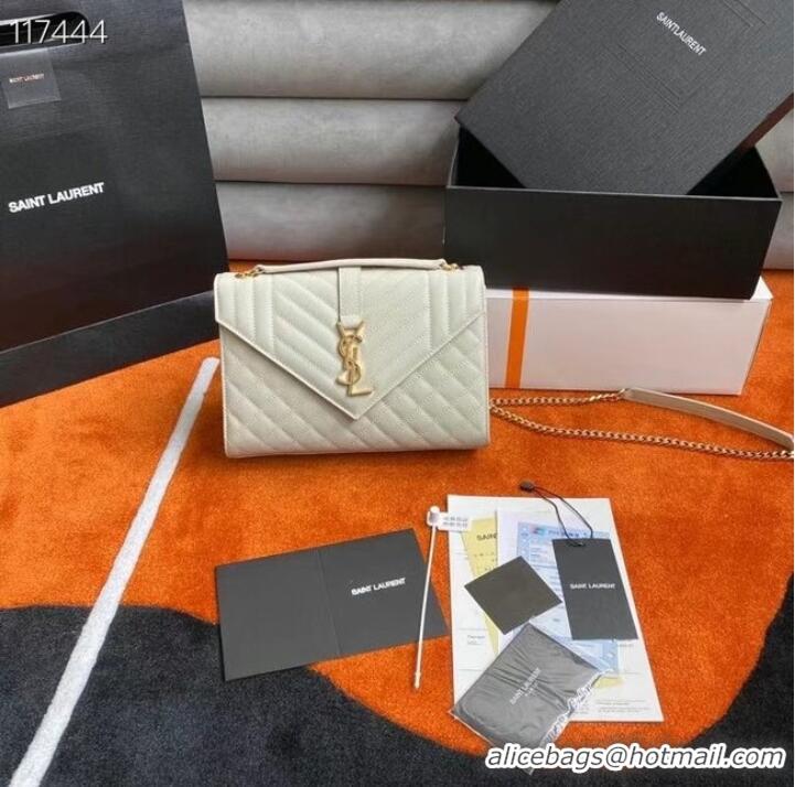 Cheap SAINT LAURENT ENVELOPE MEDIUM BAG IN MIX MATELASSe GRAIN DE POUDRE EMBOSSED LEATHER 600185 BLANC VINTAGE&GOLD