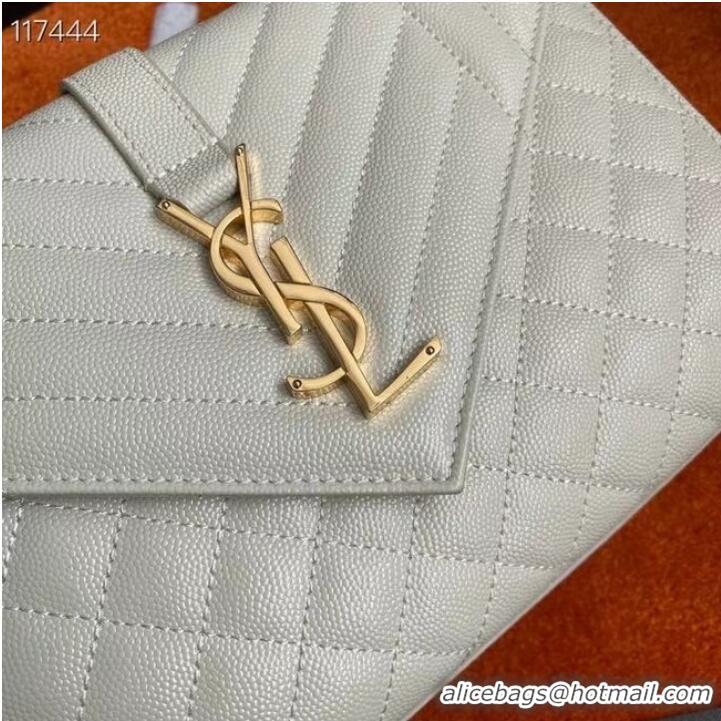 Cheap SAINT LAURENT ENVELOPE MEDIUM BAG IN MIX MATELASSe GRAIN DE POUDRE EMBOSSED LEATHER 600185 BLANC VINTAGE&GOLD