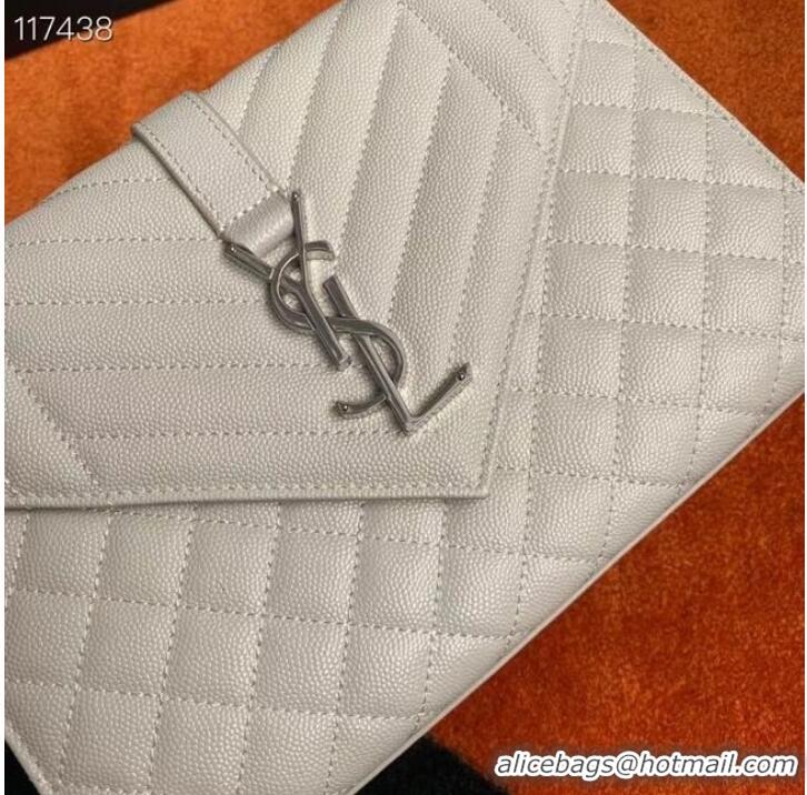 Top Grade SAINT LAURENT ENVELOPE MEDIUM BAG IN MIX MATELASSe GRAIN DE POUDRE EMBOSSED LEATHER 600185 BLANC VINTAGE&SILVE