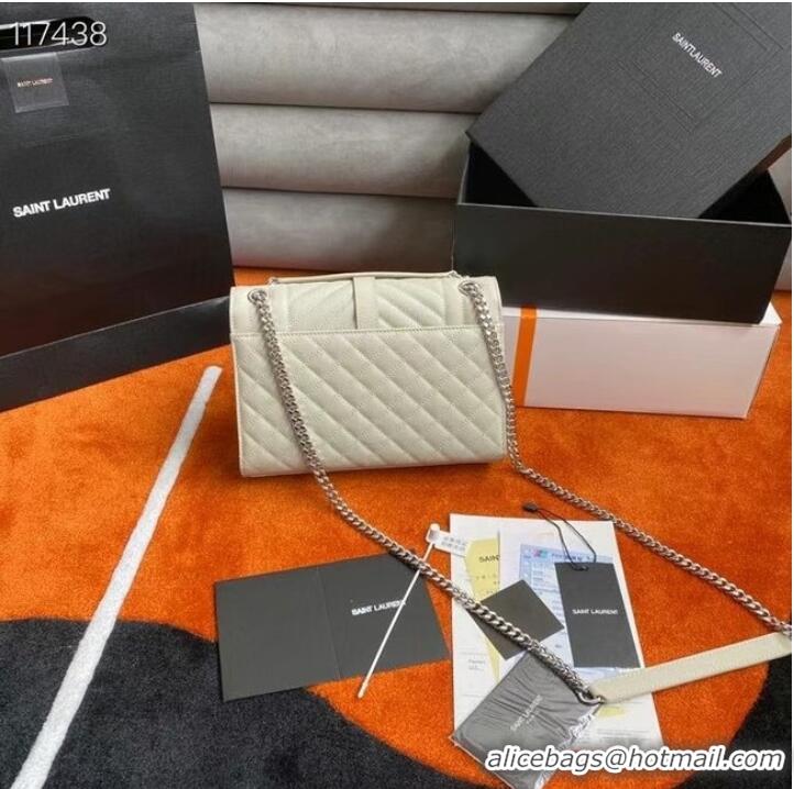 Top Grade SAINT LAURENT ENVELOPE MEDIUM BAG IN MIX MATELASSe GRAIN DE POUDRE EMBOSSED LEATHER 600185 BLANC VINTAGE&SILVE