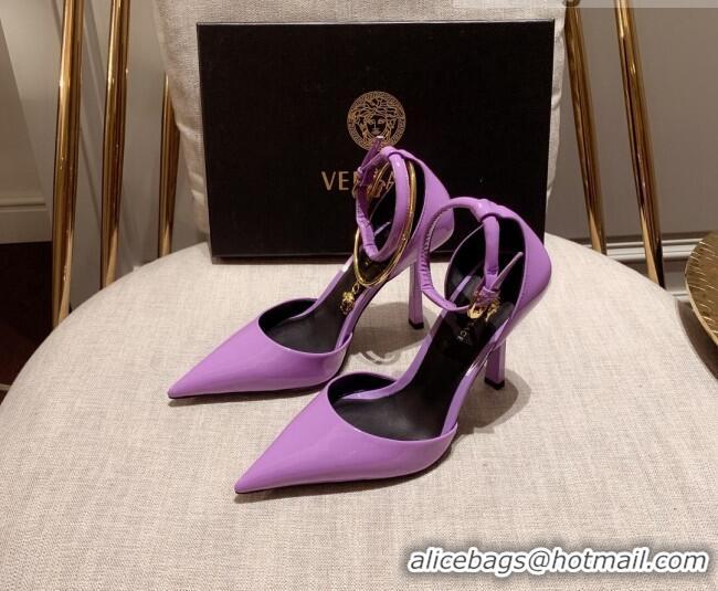 Discount Versace Glazed Calfskin Pumps 11cm Purple 031915