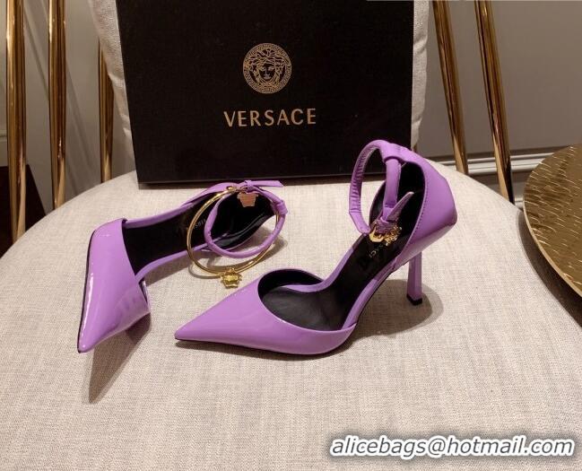 Discount Versace Glazed Calfskin Pumps 11cm Purple 031915