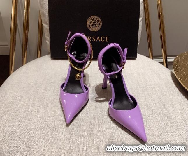 Discount Versace Glazed Calfskin Pumps 11cm Purple 031915