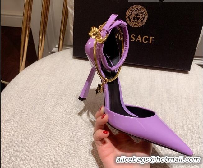 Discount Versace Glazed Calfskin Pumps 11cm Purple 031915