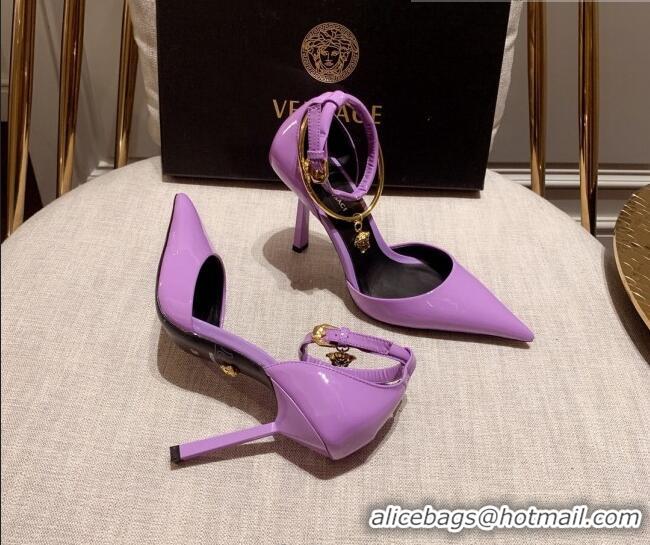 Discount Versace Glazed Calfskin Pumps 11cm Purple 031915