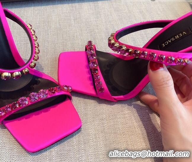 Top Grade Versace Silk Crystal Slide Sandals 11cm Hot Pink 031920