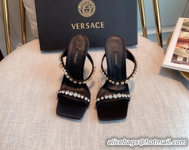 Low Price Versace Silk Crystal Slide Sandals 11cm Black 031921