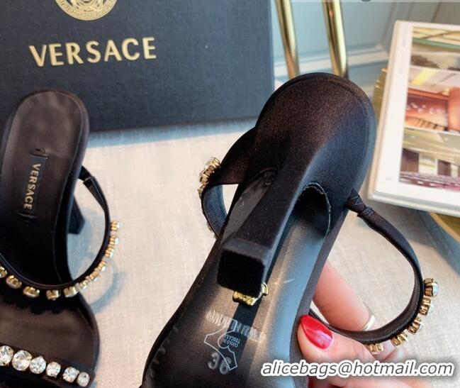 Low Price Versace Silk Crystal Slide Sandals 11cm Black 031921