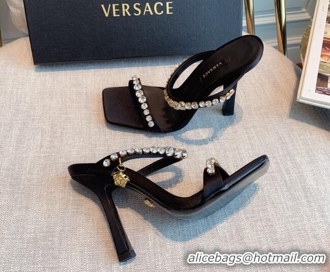 Low Price Versace Silk Crystal Slide Sandals 11cm Black 031921