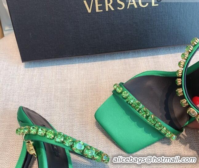 Good Product Versace Silk Crystal Slide Sandals 11cm Green 031922