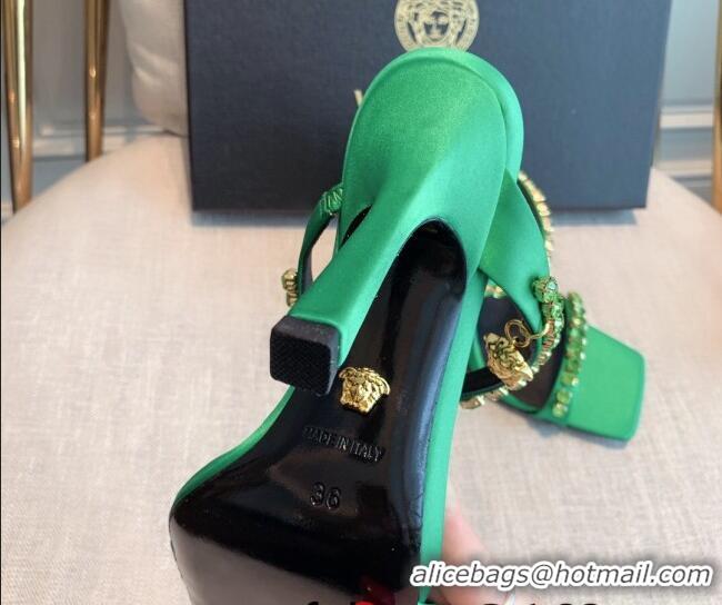 Good Product Versace Silk Crystal Slide Sandals 11cm Green 031922