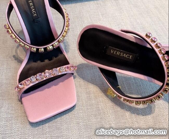 Best Grade Versace Silk Crystal Slide Sandals 11cm Light Pink 031924