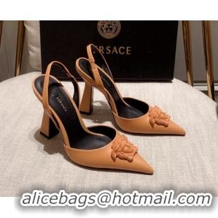 Classic Hot Versace Leather Slingback Pumps 11cm Orange 031925