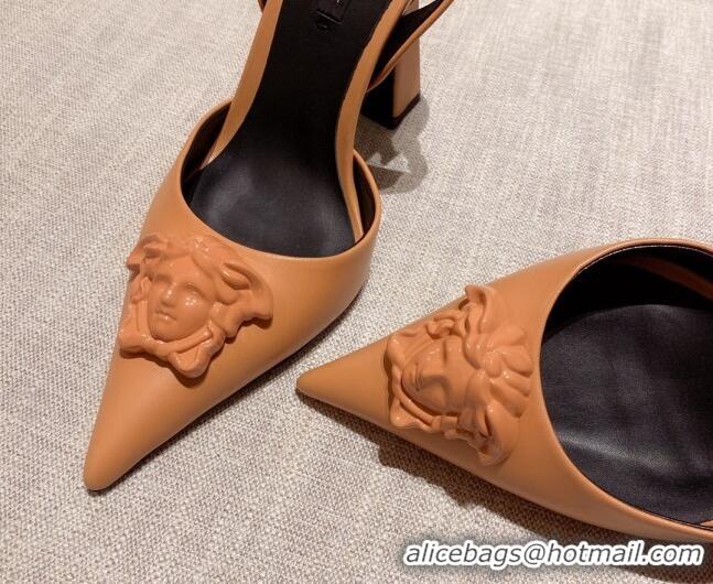 Classic Hot Versace Leather Slingback Pumps 11cm Orange 031925