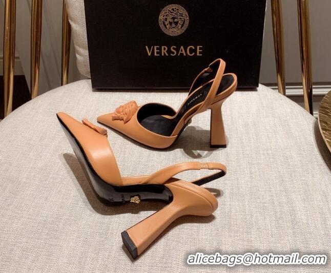 Classic Hot Versace Leather Slingback Pumps 11cm Orange 031925