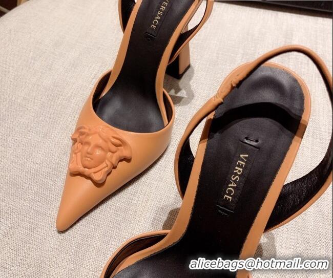 Classic Hot Versace Leather Slingback Pumps 11cm Orange 031925