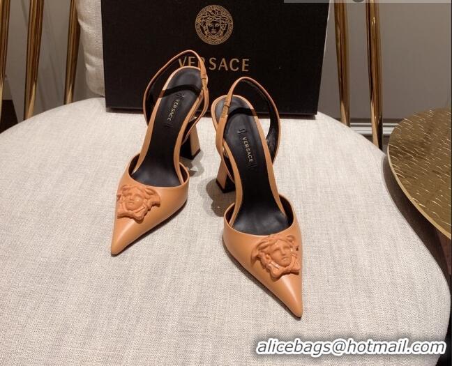 Classic Hot Versace Leather Slingback Pumps 11cm Orange 031925