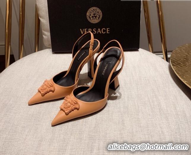 Classic Hot Versace Leather Slingback Pumps 11cm Orange 031925