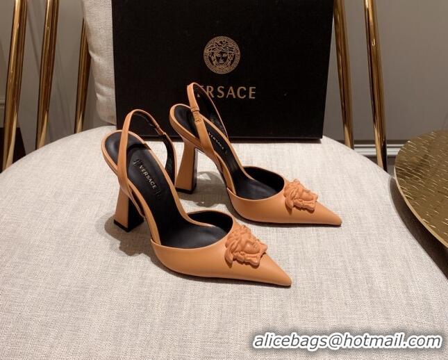 Classic Hot Versace Leather Slingback Pumps 11cm Orange 031925