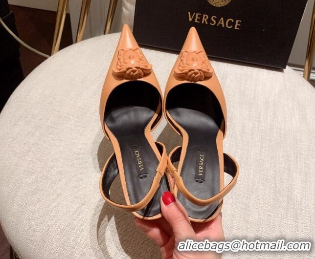 Classic Hot Versace Leather Slingback Pumps 11cm Orange 031925