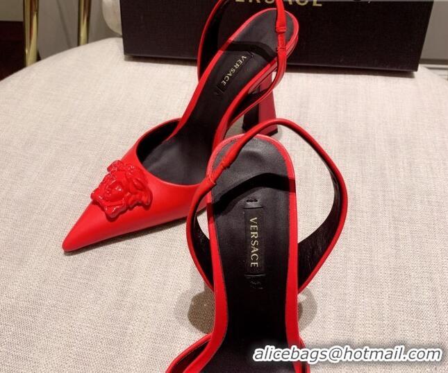 Luxury Versace Leather Slingback Pumps 11cm Red 031926