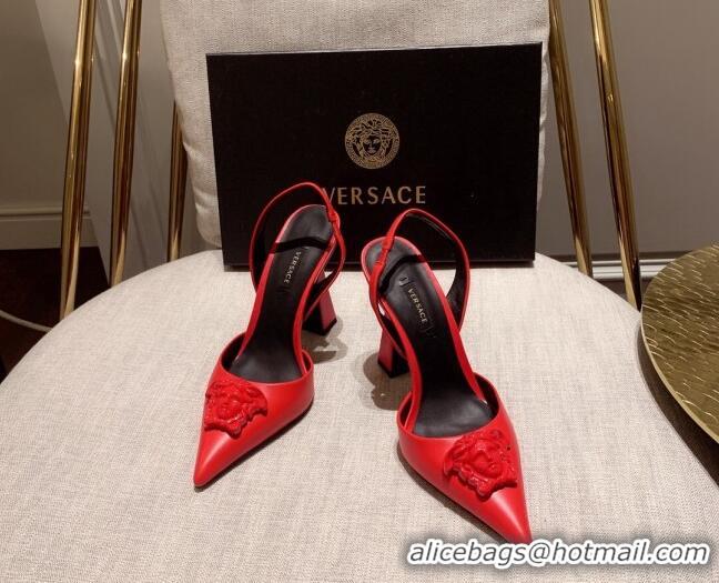 Luxury Versace Leather Slingback Pumps 11cm Red 031926