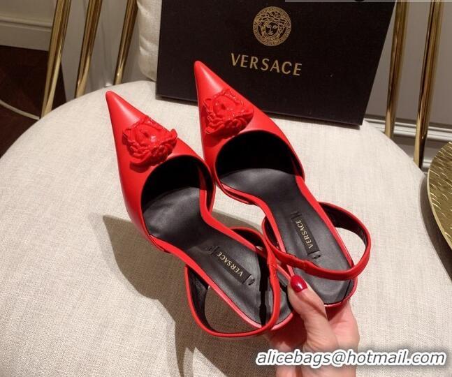 Luxury Versace Leather Slingback Pumps 11cm Red 031926