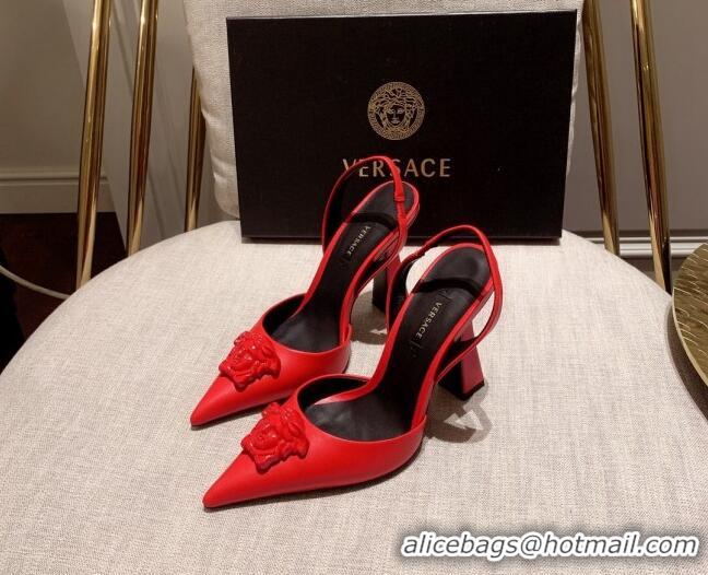 Luxury Versace Leather Slingback Pumps 11cm Red 031926