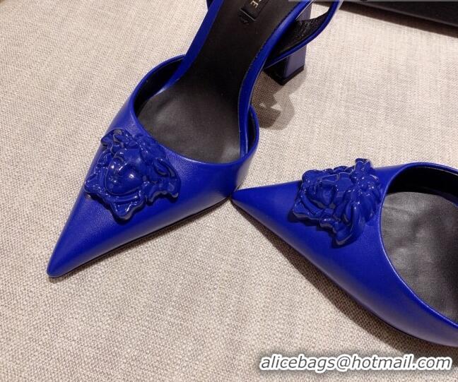Durable Versace Leather Slingback Pumps 11cm Royal Blue 031928