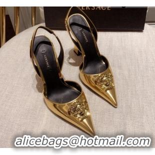 Good Quality Versace Leather Slingback Pumps 11cm Gold 031930