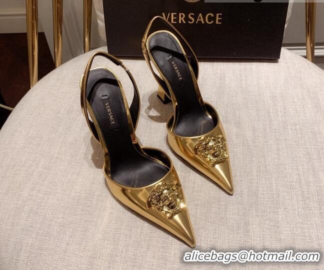 Good Quality Versace Leather Slingback Pumps 11cm Gold 031930