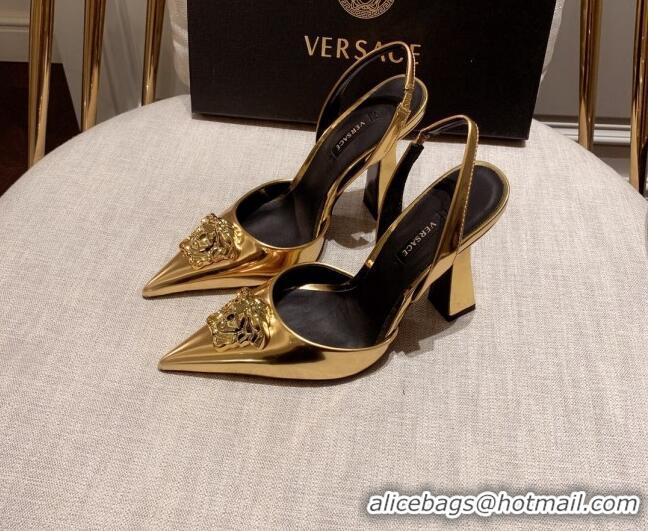 Good Quality Versace Leather Slingback Pumps 11cm Gold 031930